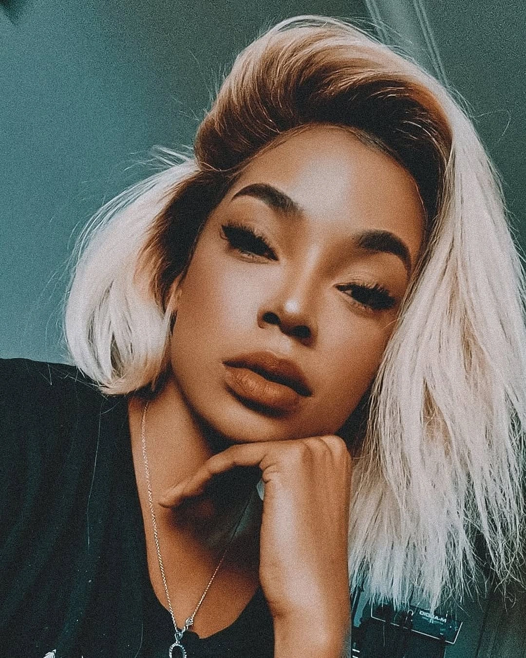 bob hairstyles for black women Platinum Side-Swept Bob With Dark Root Contrast