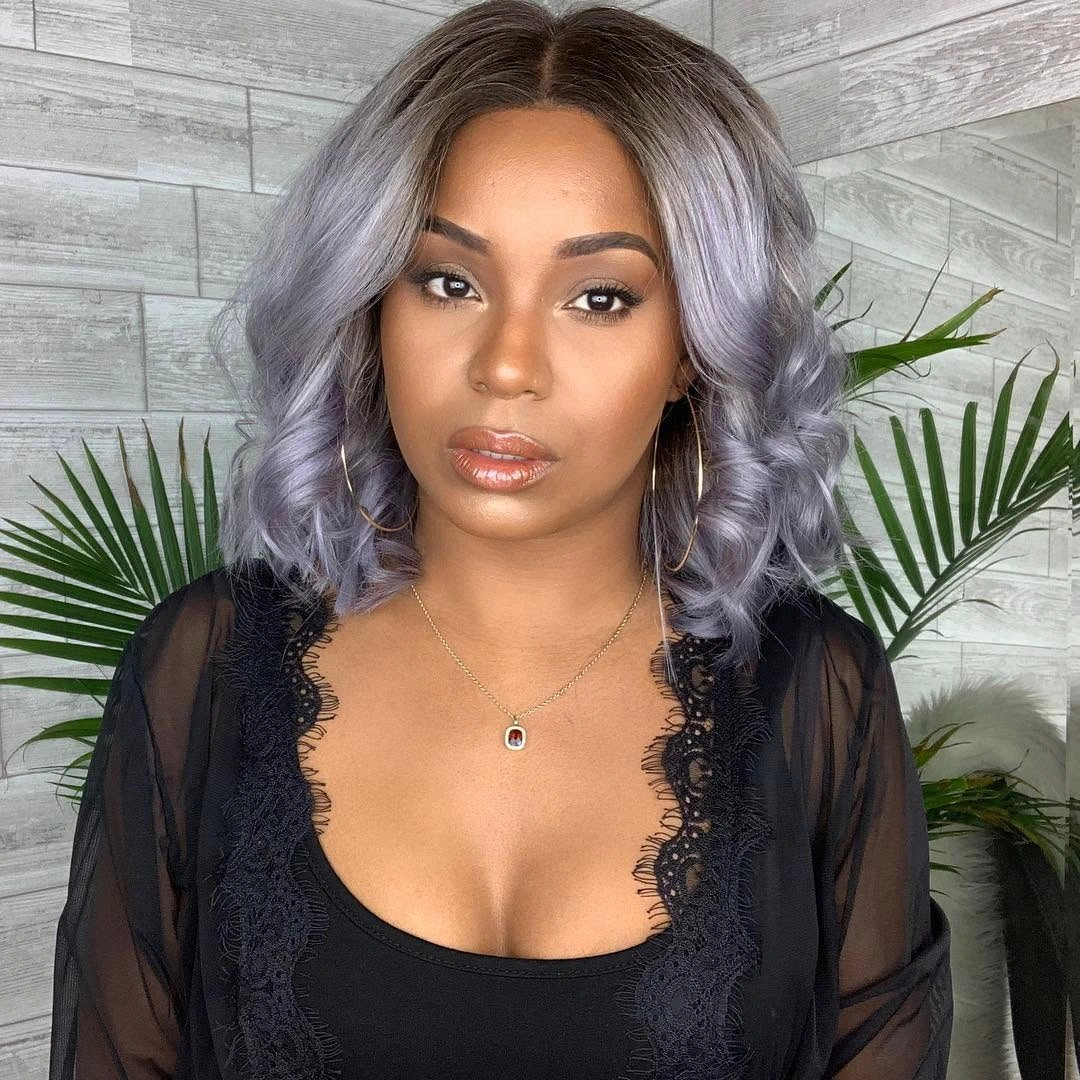 bob hairstyles for black women Silver Lavender Wavy Bob With Cool Volume