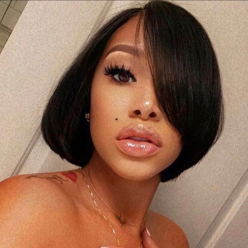 bob hairstyles for black women Asymmetrical Black Bob With A Long Side Bang