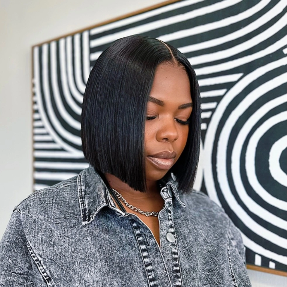 bob hairstyles for black women Sleek Angled Bob With A Long Front Panel