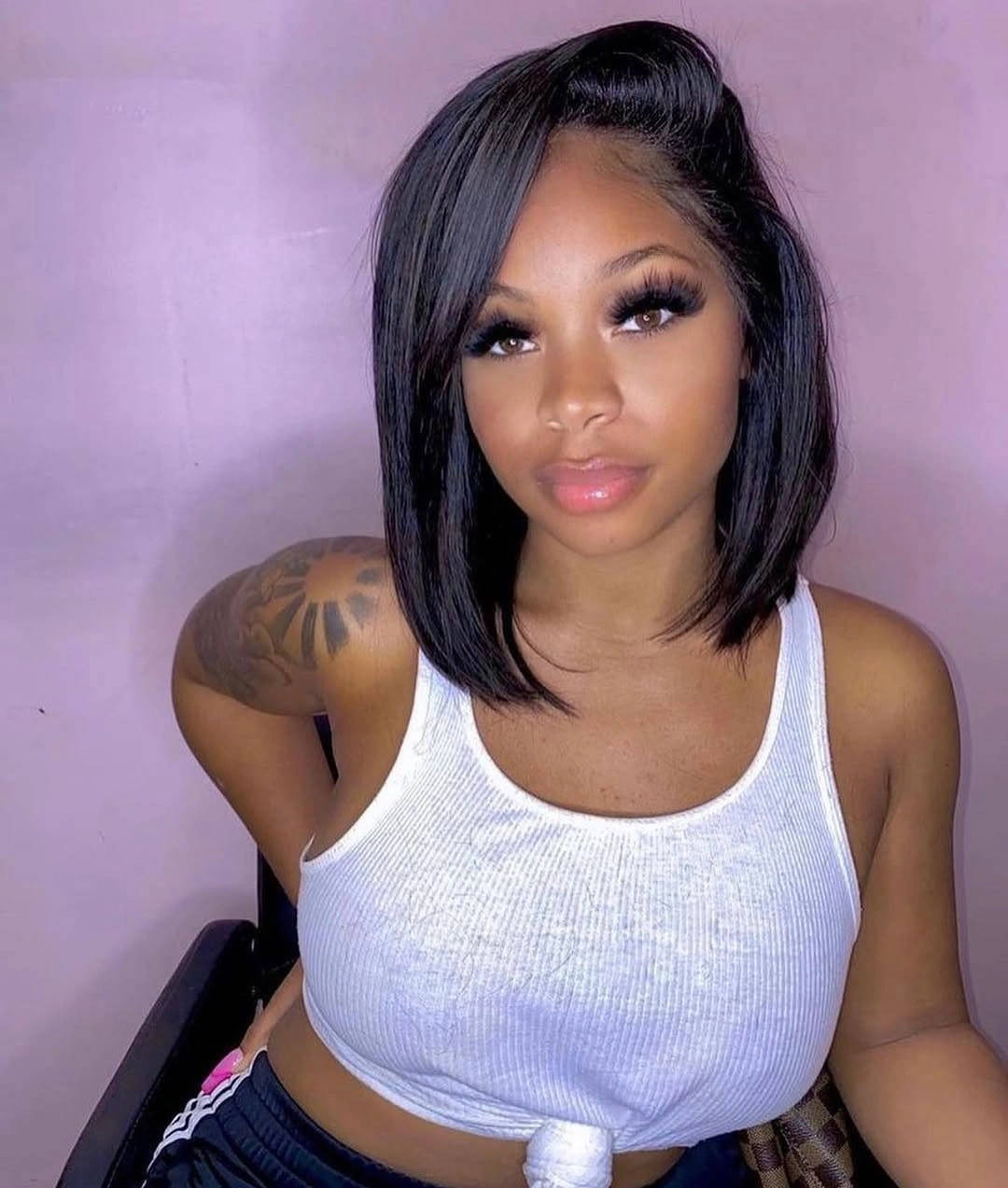 bob hairstyles for black women Sleek Black Bob With A Polished Side Part