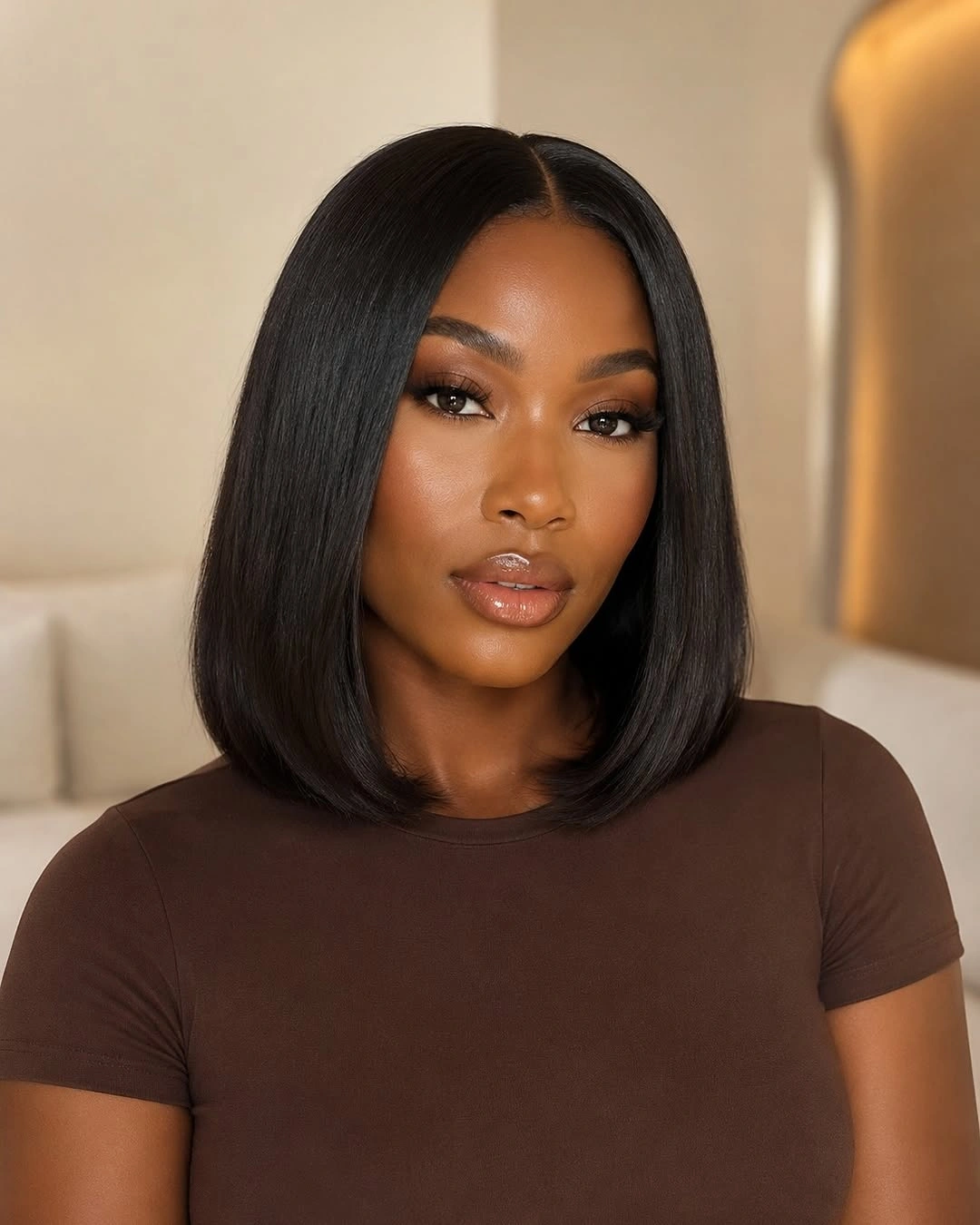bob hairstyles for black women Smooth Shoulder Bob With A Middle Part