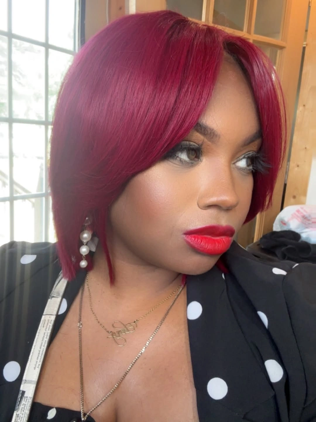 bob hairstyles for black women Red Bob With Smooth Curtain Shape