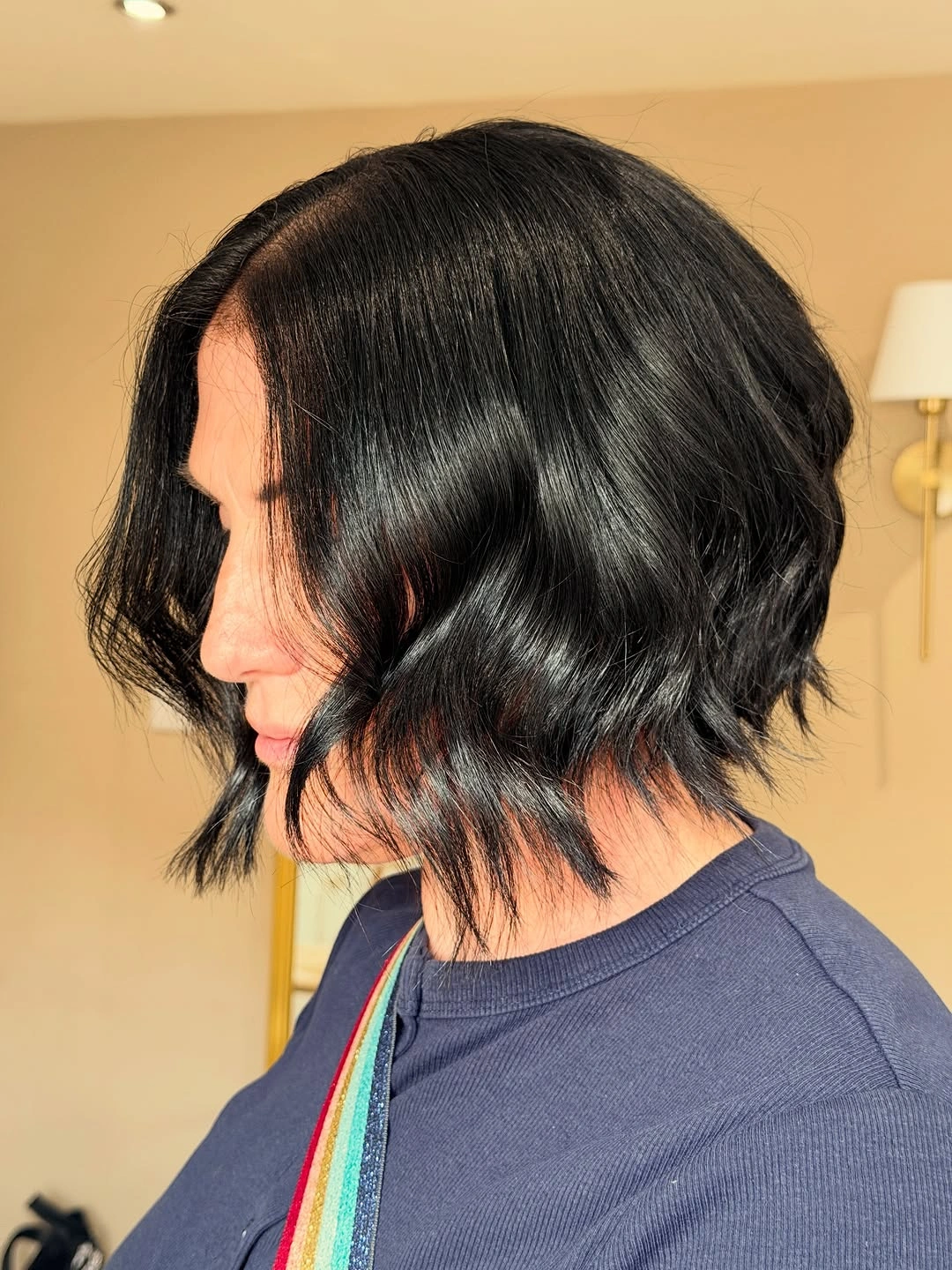 bobbed haircut for women Glossy Black Bob With Soft Undone Waves