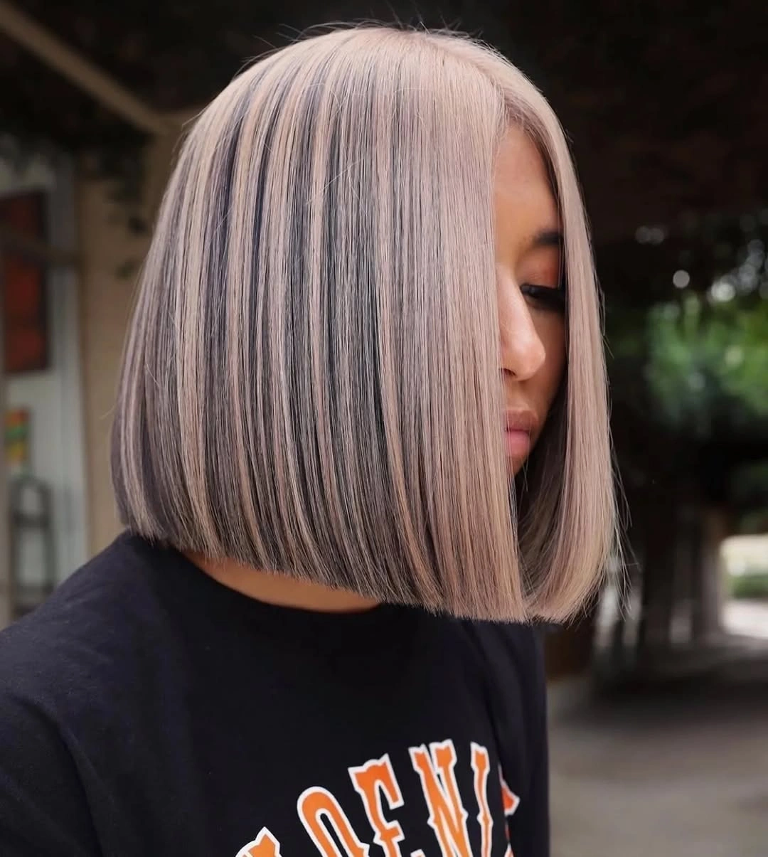 bobbed haircut for women Precision Color-Block Bob With Glass-Like Shine