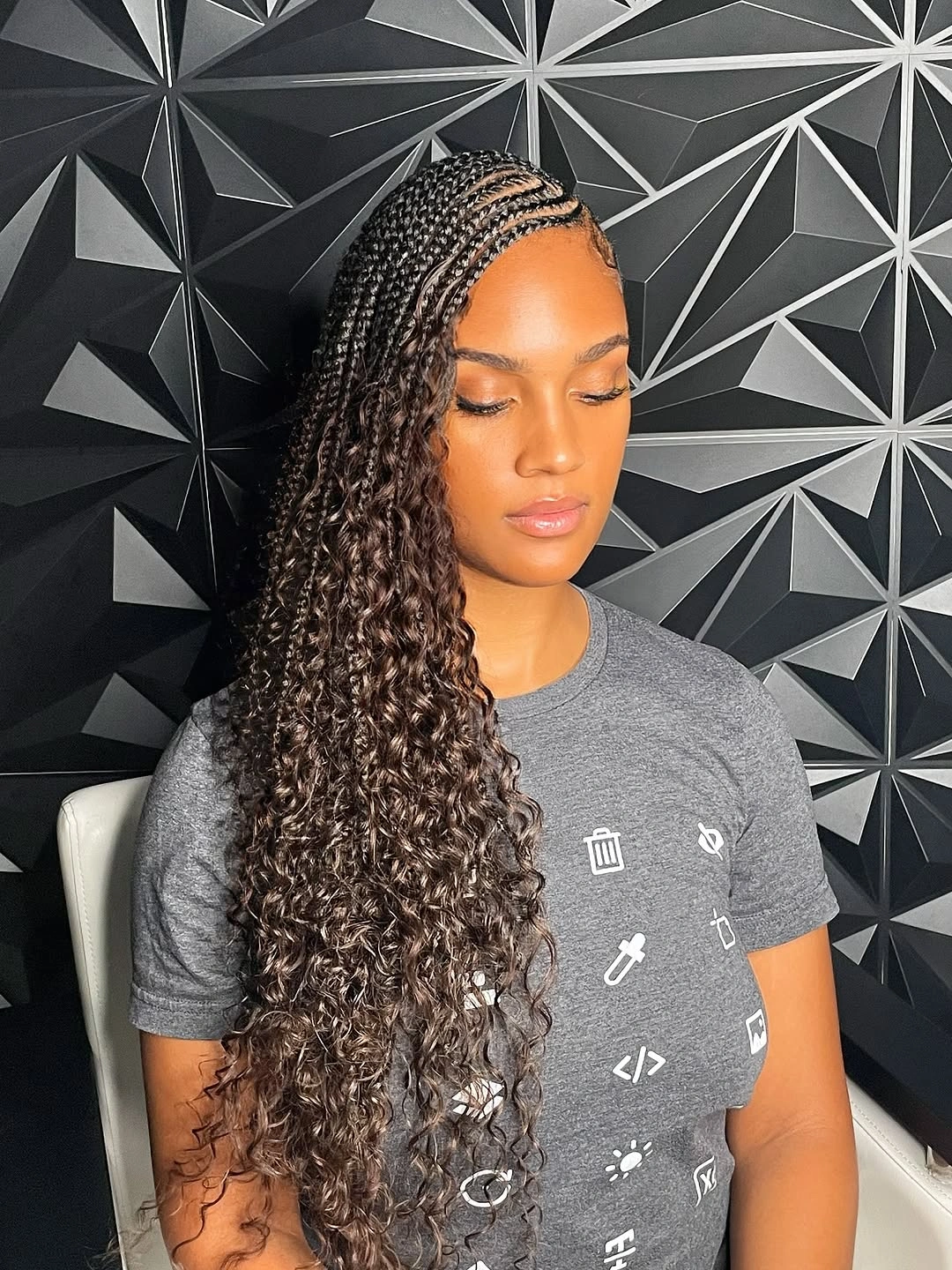 bora bora braids hairstyle Side-Swept Curly Braids With Elegant Fulani Influence