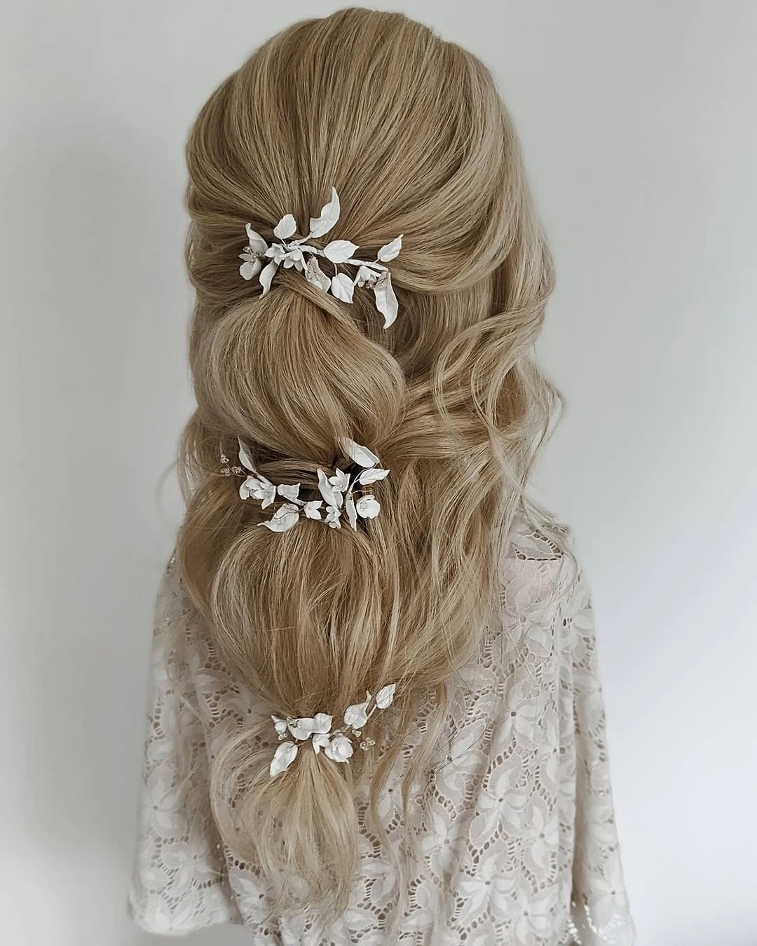 bridesmaid hairstyling Romantic Floral Bubble Half-Up Hairstyle