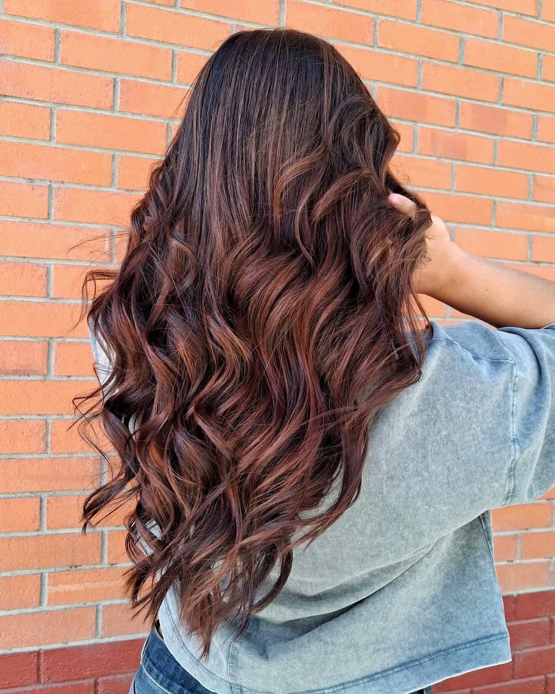 chestnut brown hair color Rose Chestnut Waves With Blended Balayage Depth