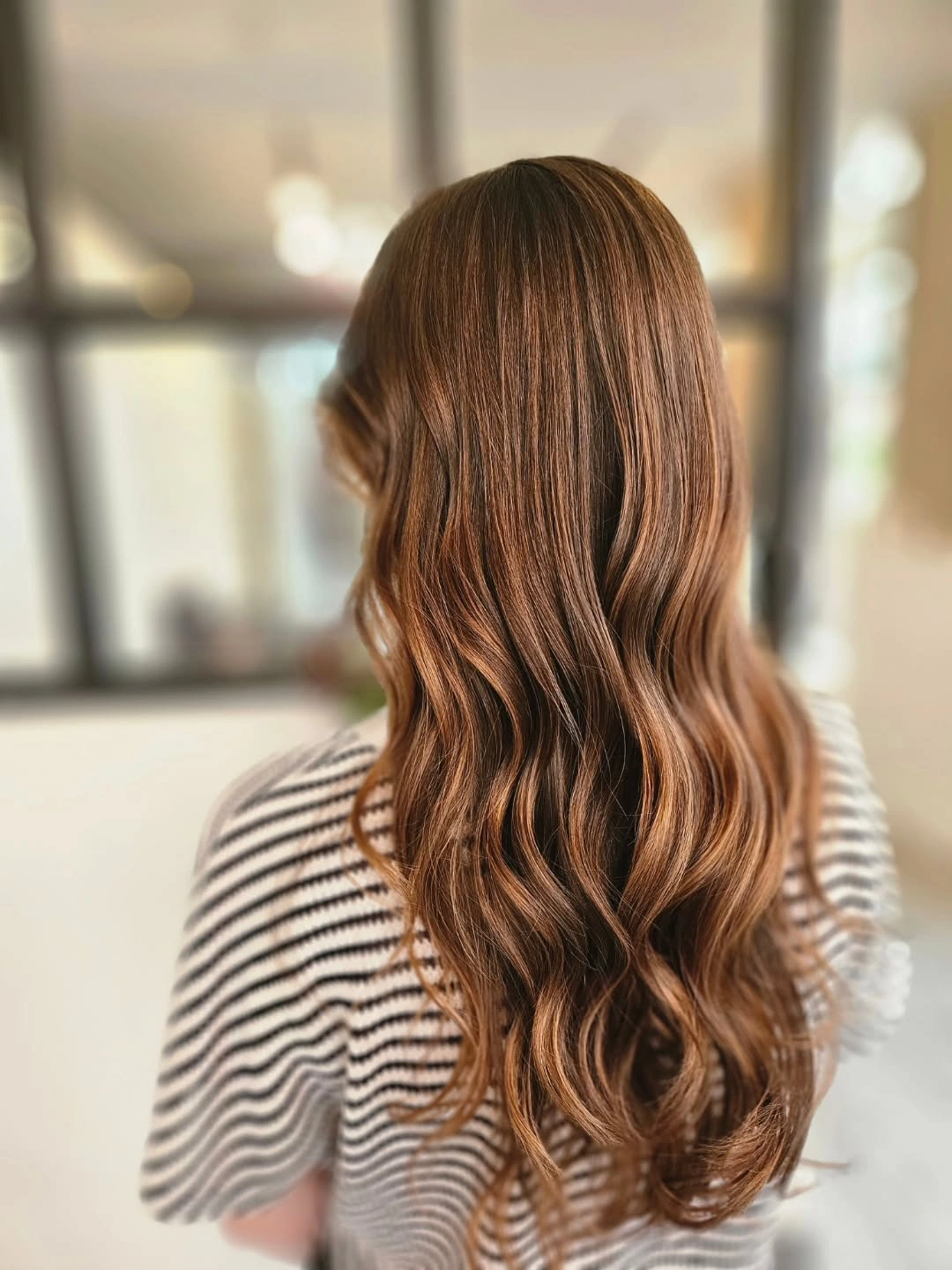 chestnut brown hair color Glossy Chestnut Waves With Rich Back View