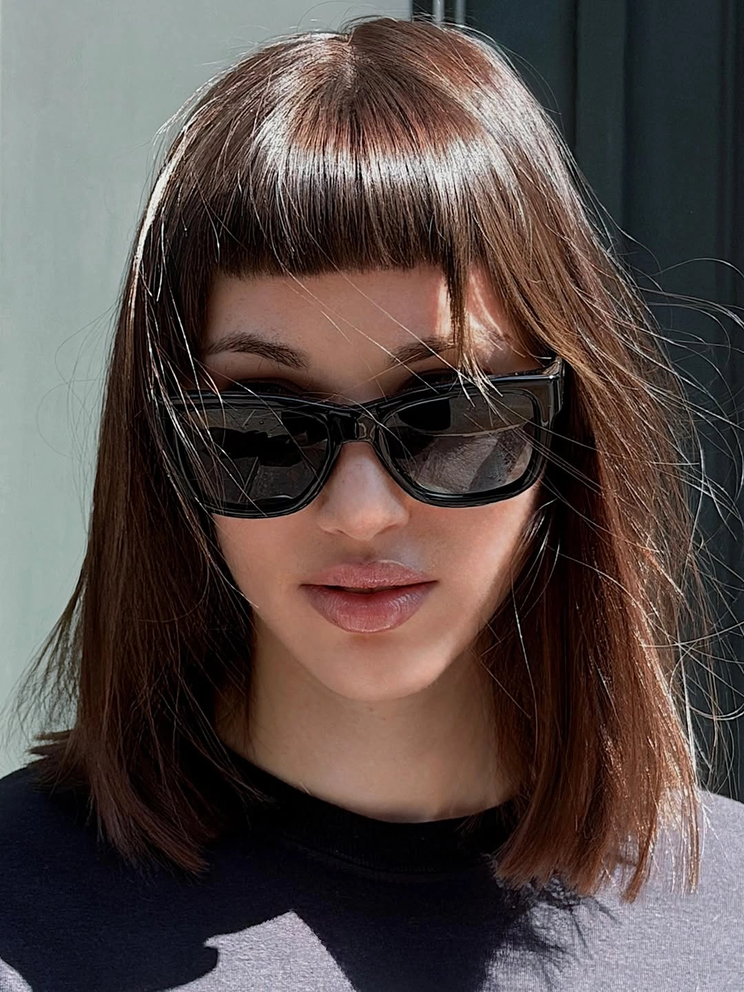 chestnut brown hair color Straight Chestnut Bob With Micro Bangs
