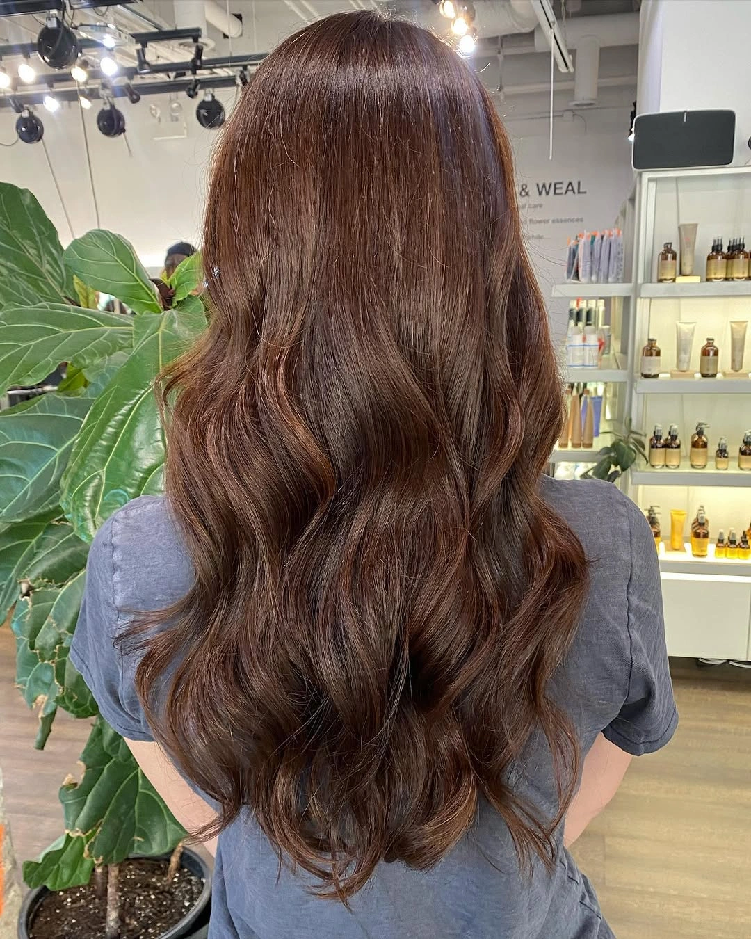 chestnut brown hair color Dark Chestnut Waves With A Long Back View