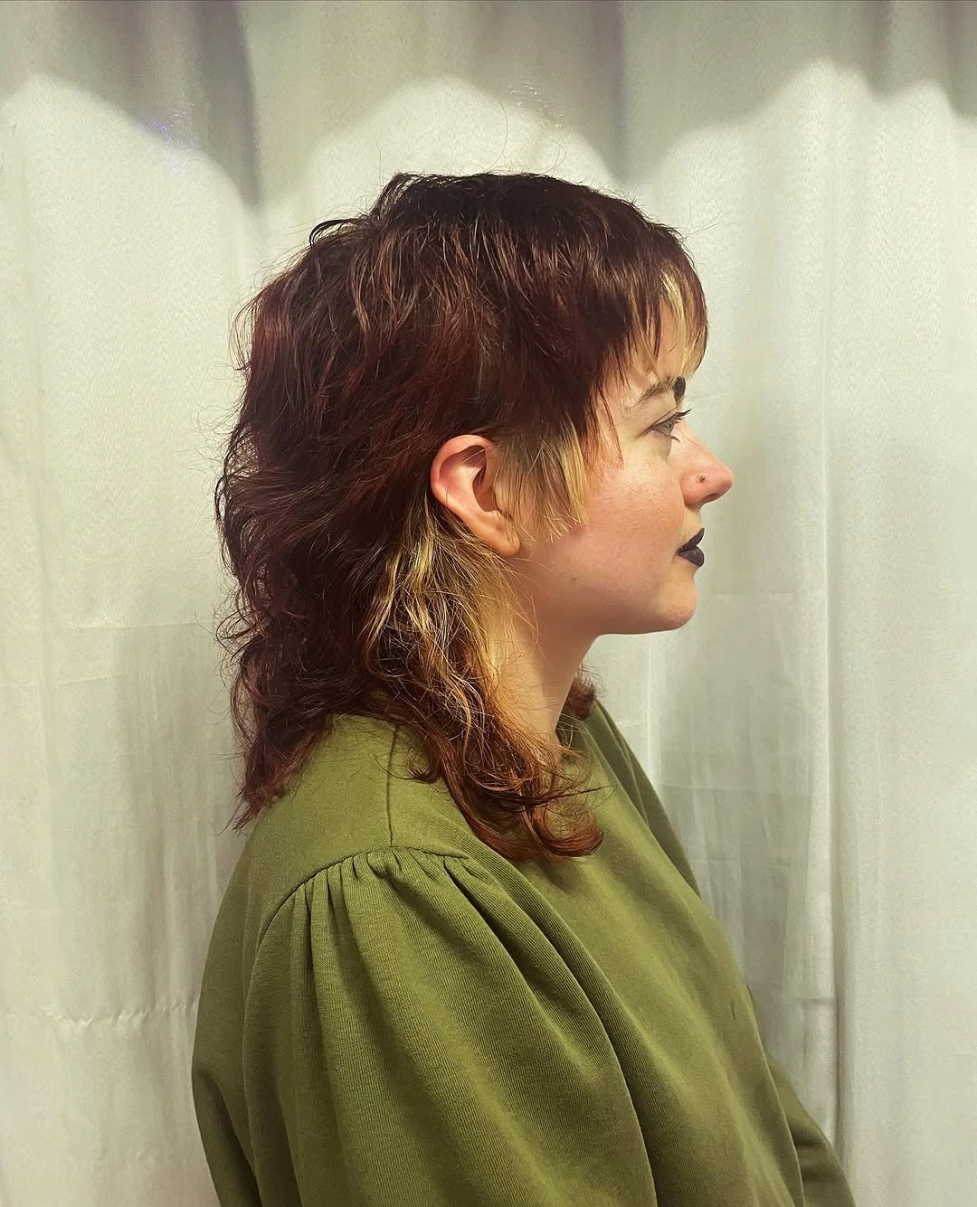 choppy medium layered hair Soft Auburn Wolf Layers with Hidden Blonde Accents