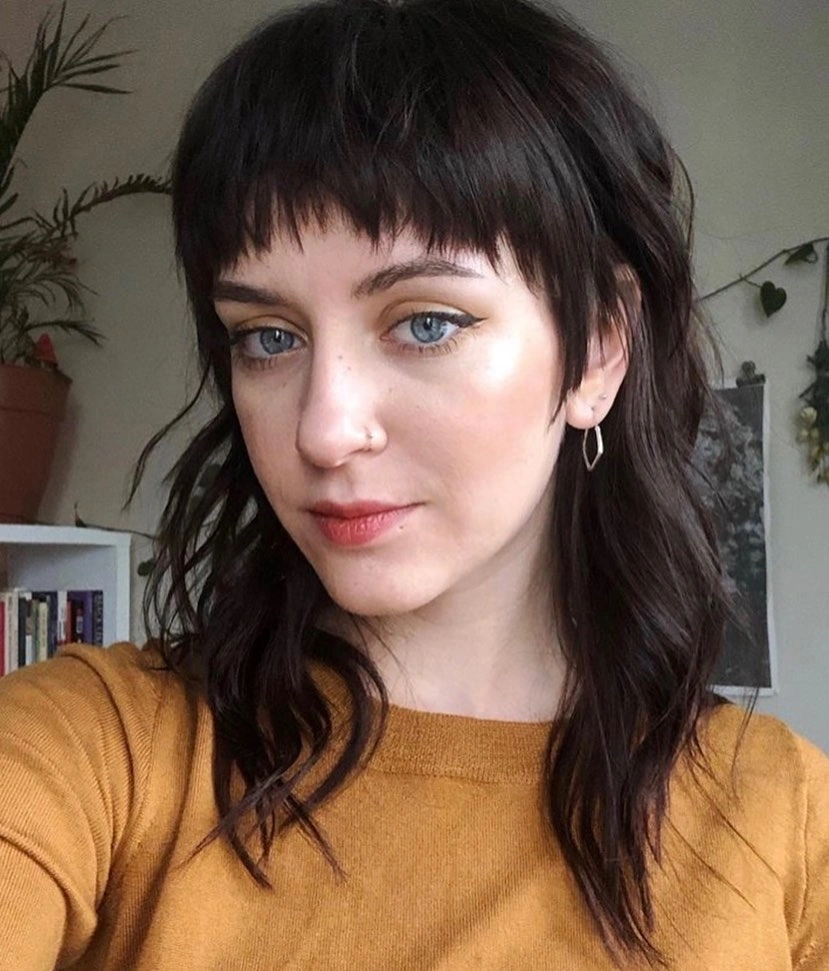 choppy medium layered hair Classic Espresso Layers with Soft Piecey Fringe