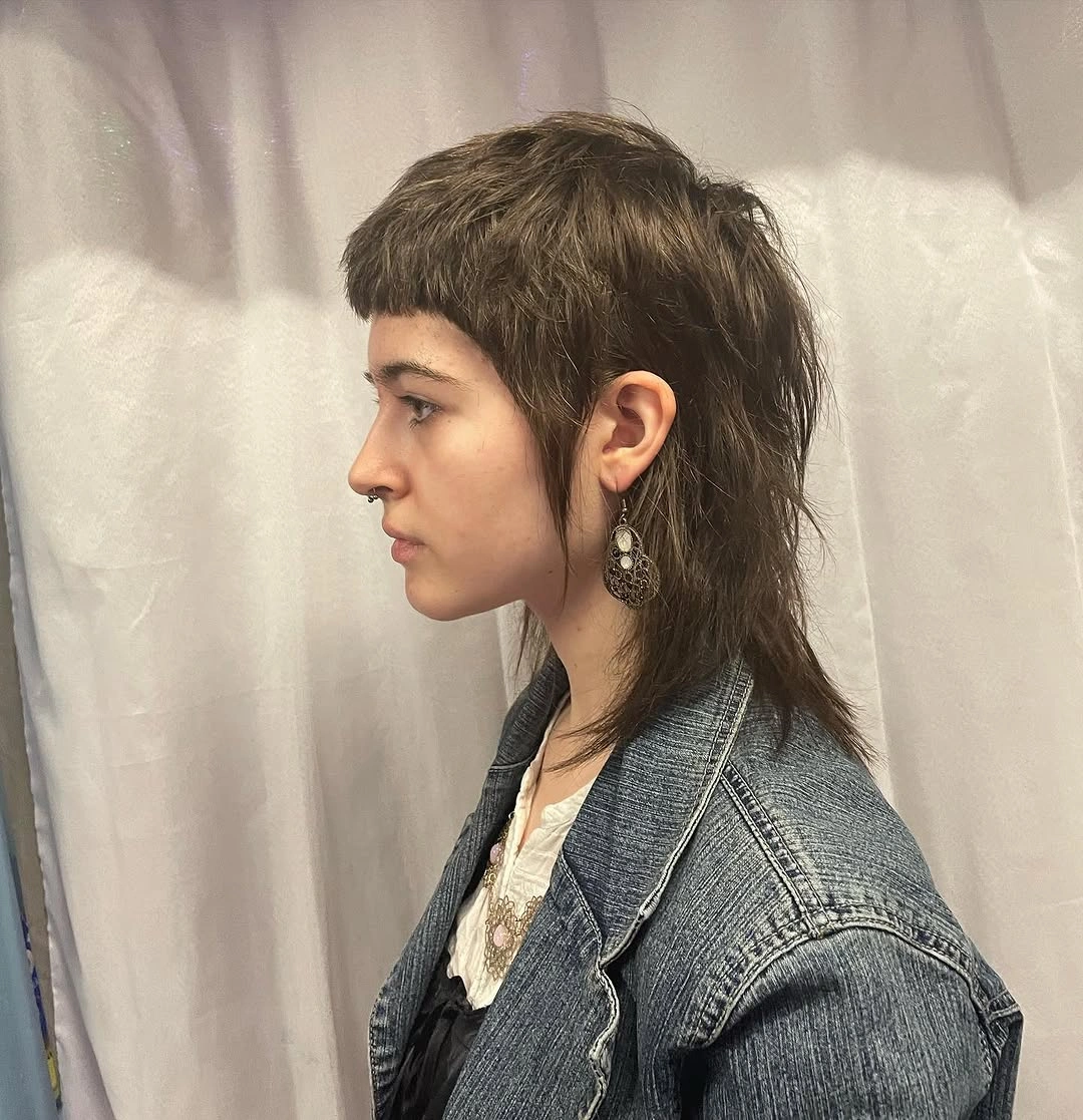 choppy medium layered hair Textured Espresso Mullet with Modern Softness
