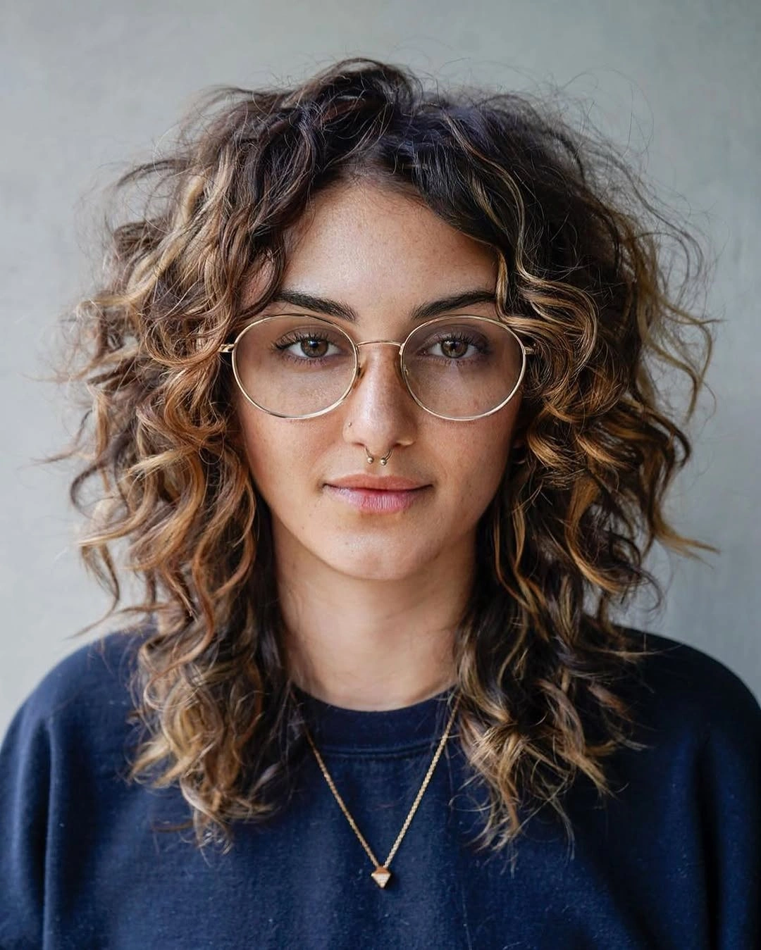 choppy medium layered hair Curly Choppy Layers with Lived-In Caramel Dimension