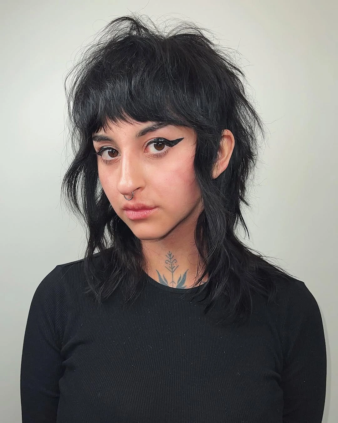 choppy medium layered hair Edgy Black Shag with Airy Piecey Texture