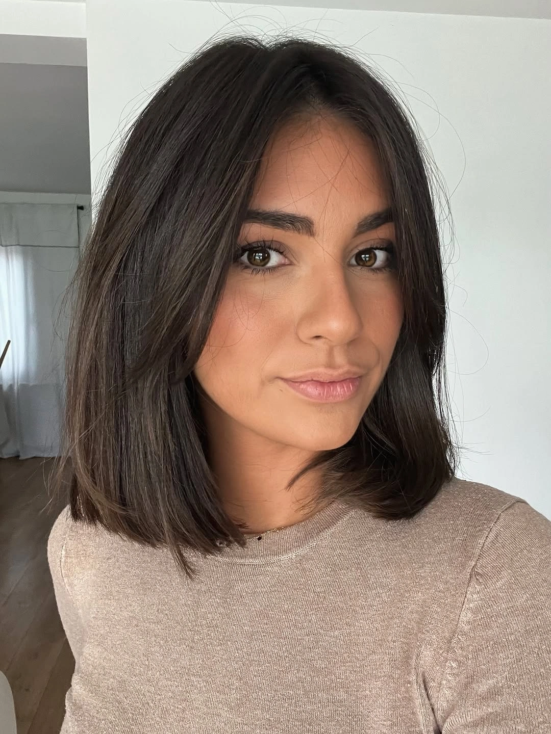 dimensional brunette hair color Medium Dark Brunette Bob With Soft Face Frame