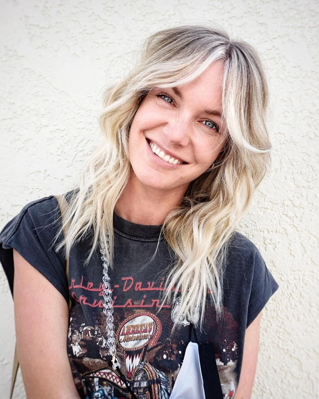 dirty blonde hair color Bright Creamy Dirty Blonde Shag With Wispy Fringe