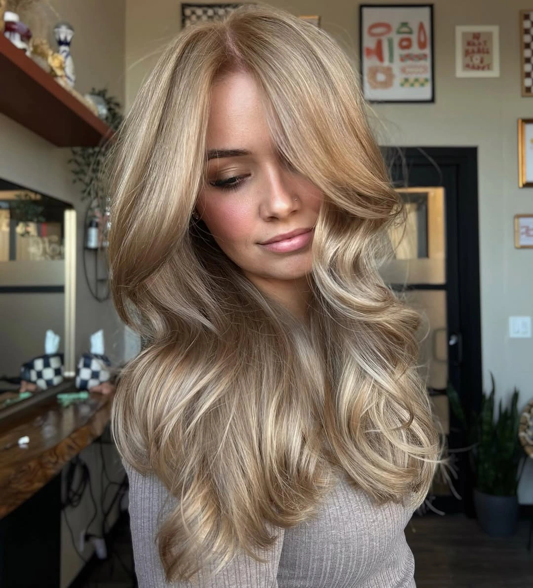 dirty blonde hair color Buttery Dirty Blonde Blowout With Luxurious Volume
