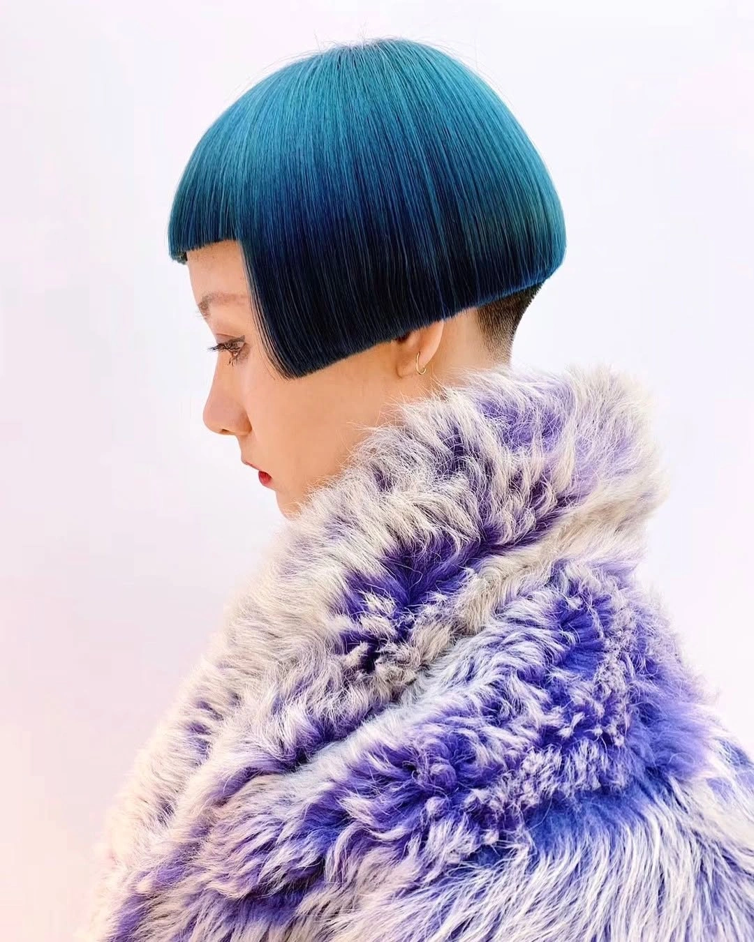 fall bob haircut ideas 2026 Bold Sapphire Bowl Bob for Fashion Risk-Takers