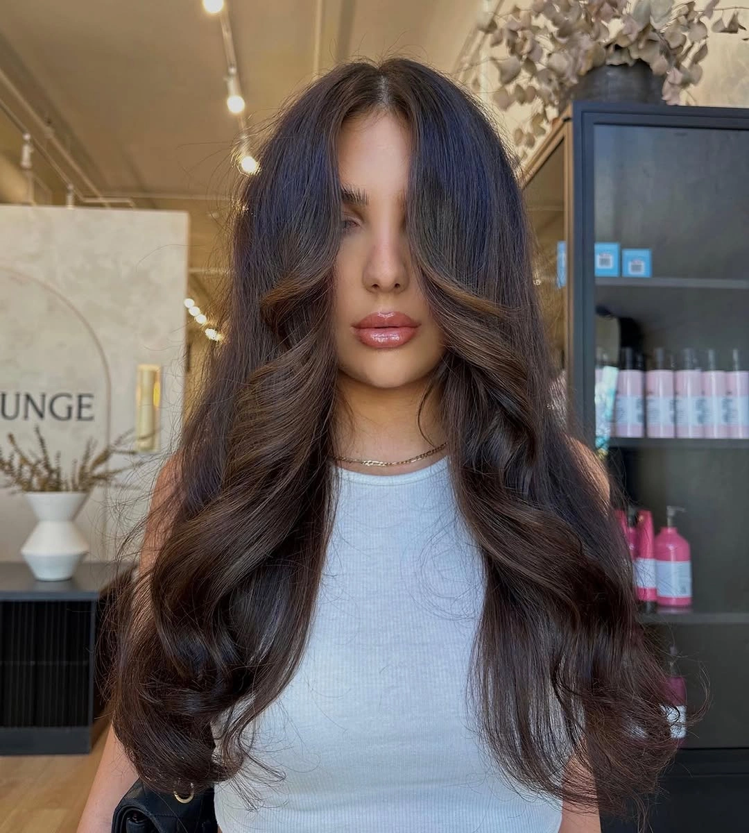 Fall brunette hair colour 2026 Luxury Espresso Brunette with Soft Curtain Layers