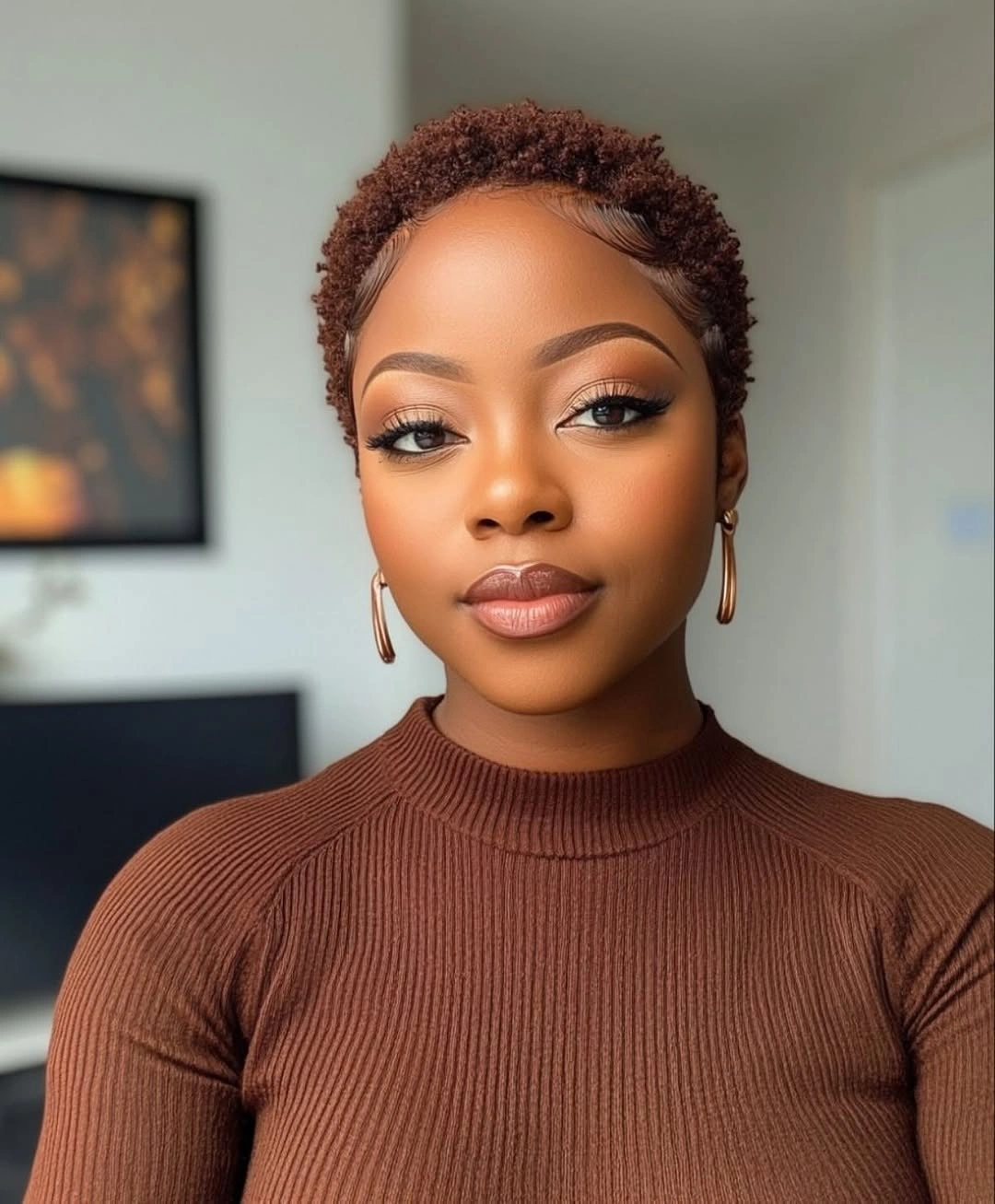 fall hair colors for black women 2026 Warm Cinnamon Crop for a Soft Seasonal Refresh