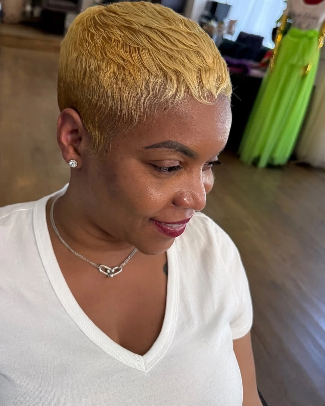 fall hair colors for black women 2026 Golden Blonde Buzz Cut That Brightens the Season
