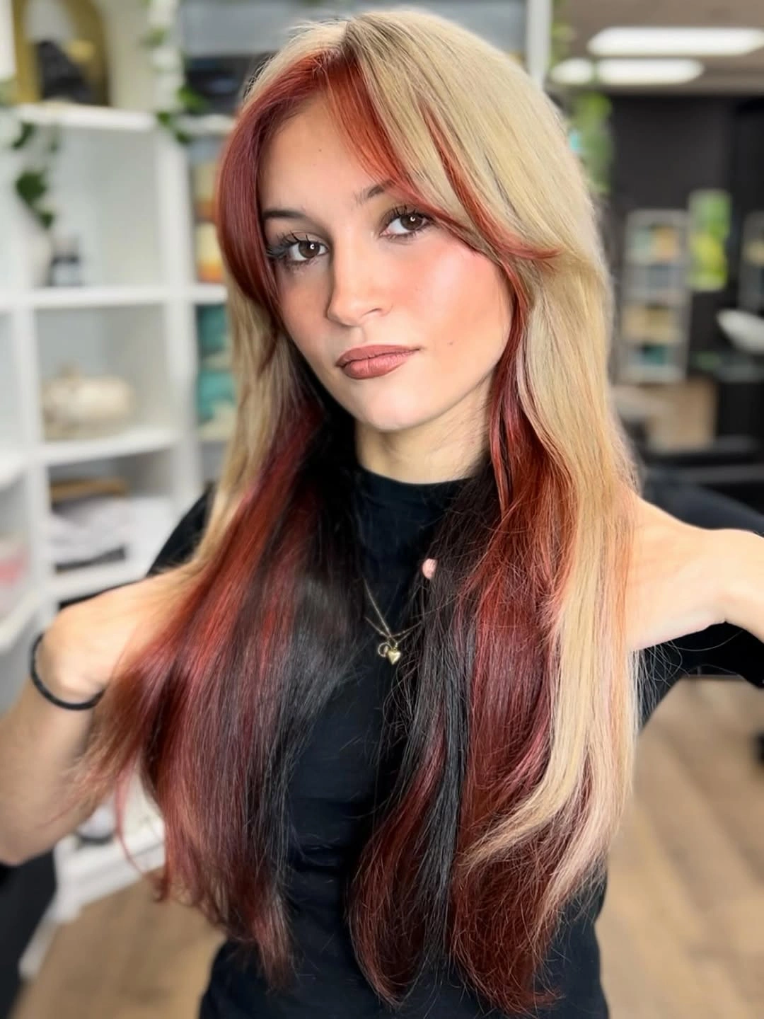 fall hairstyles for long hair 2026 Cherry Ribbon Contrast With Long Face-Framing Layers
