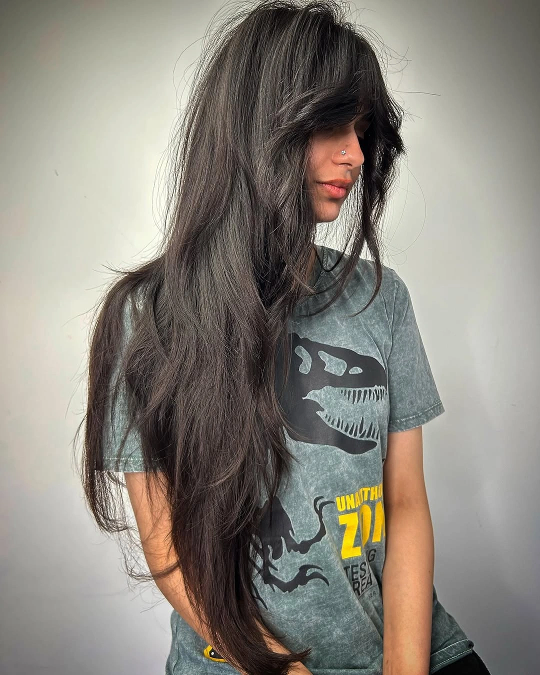 fall hairstyles for long hair 2026 Extra-Long Midnight Layers With Feathered Fringe