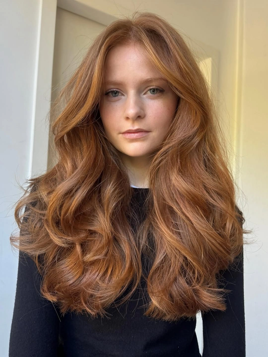 fall hairstyles for long hair 2026 Golden Copper Volume With Classic Glamour Layers