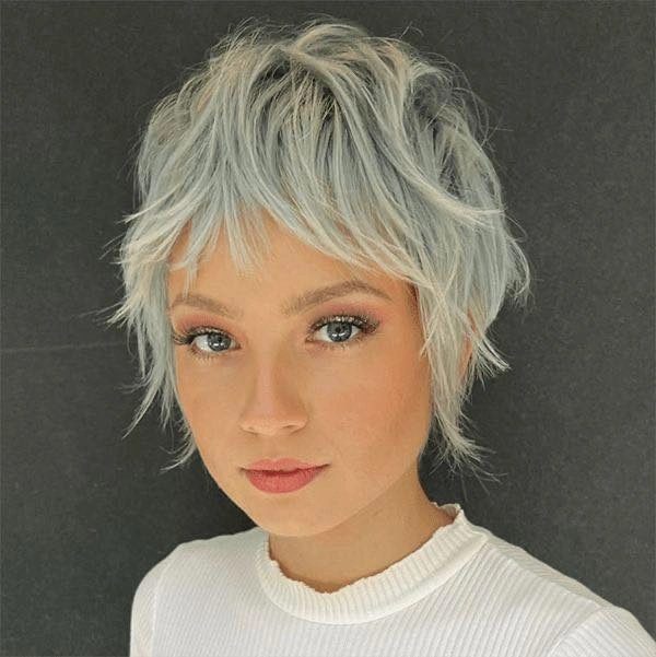 Fall hairstyles for short hair 2026 Textured Ice Blonde Pixie With Piecey Layers