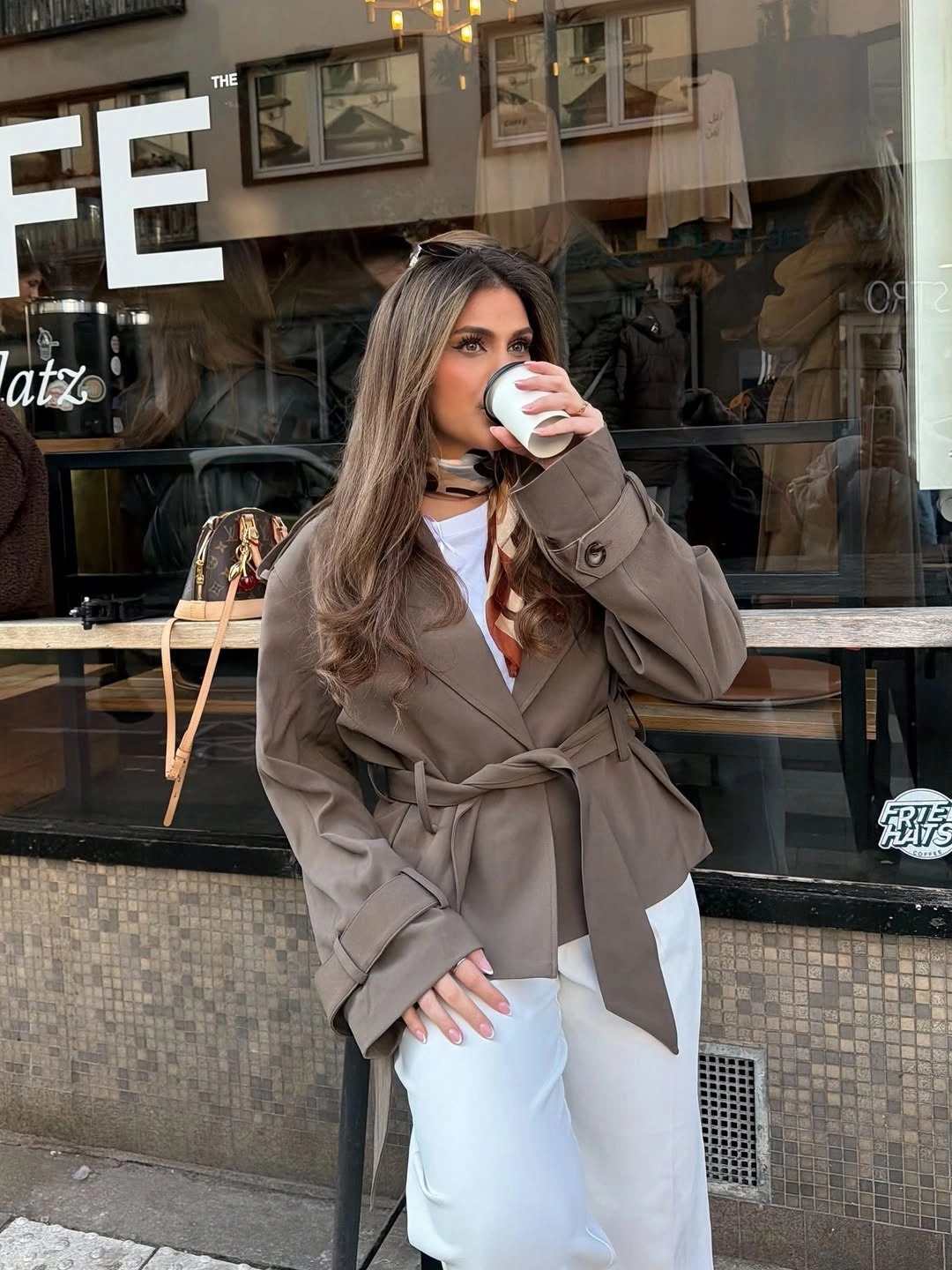 fall outfits with peacoat 2026 Coffee Run Chic With A Belted Taupe Peacoat