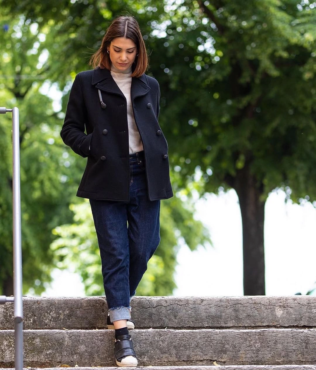 fall outfits with peacoat 2026 Minimal Black Peacoat With Relaxed Denim Never Misses