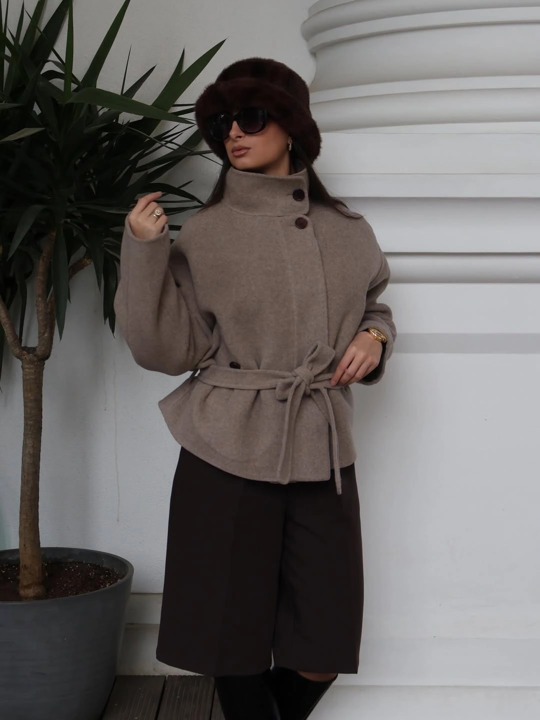 fall outfits with peacoat 2026 Soft Taupe Peacoat With A Feminine Winter Finish