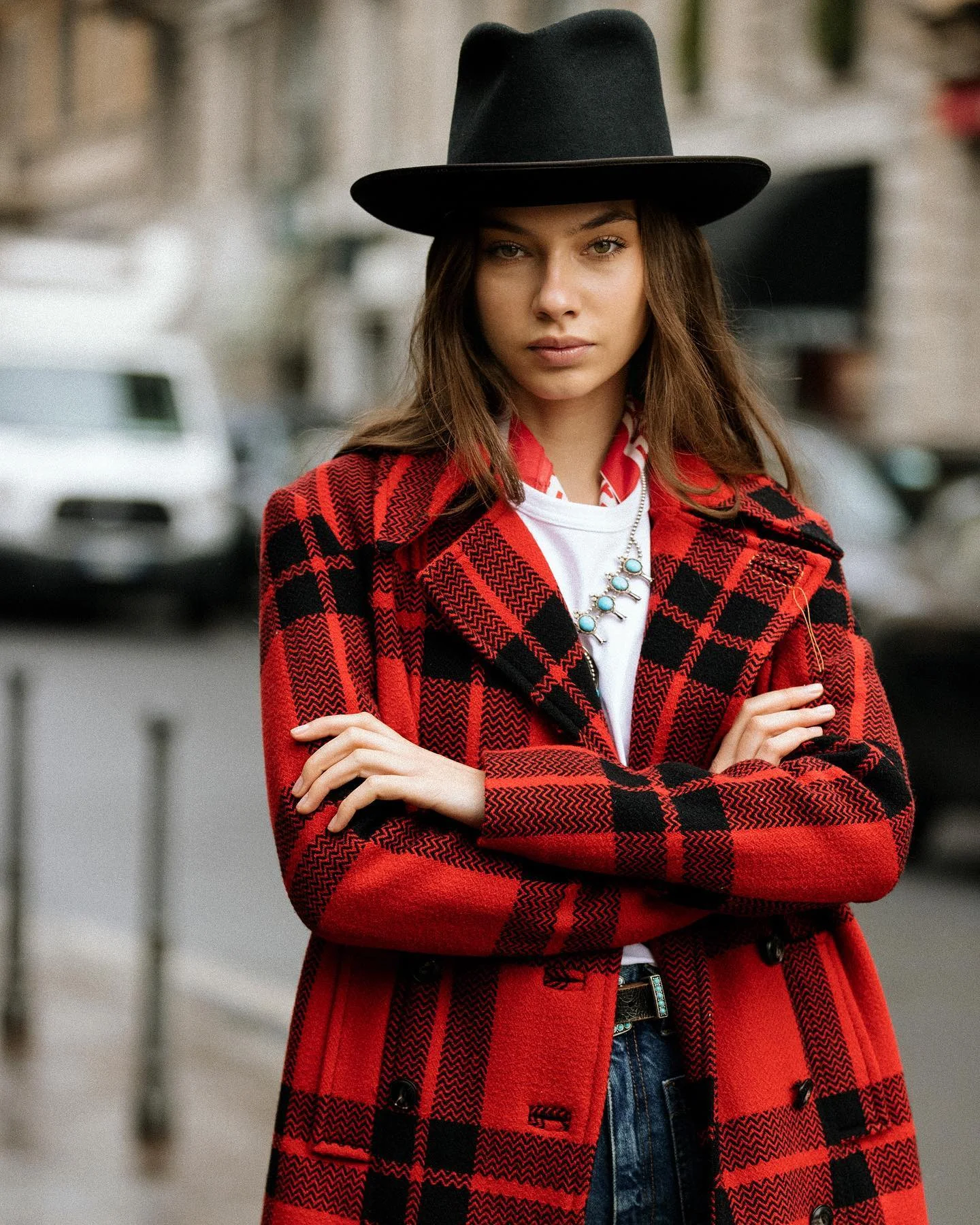 fall outfits with peacoat 2026 Bold Red Plaid Makes A Classic Peacoat Feel Fashion Forward