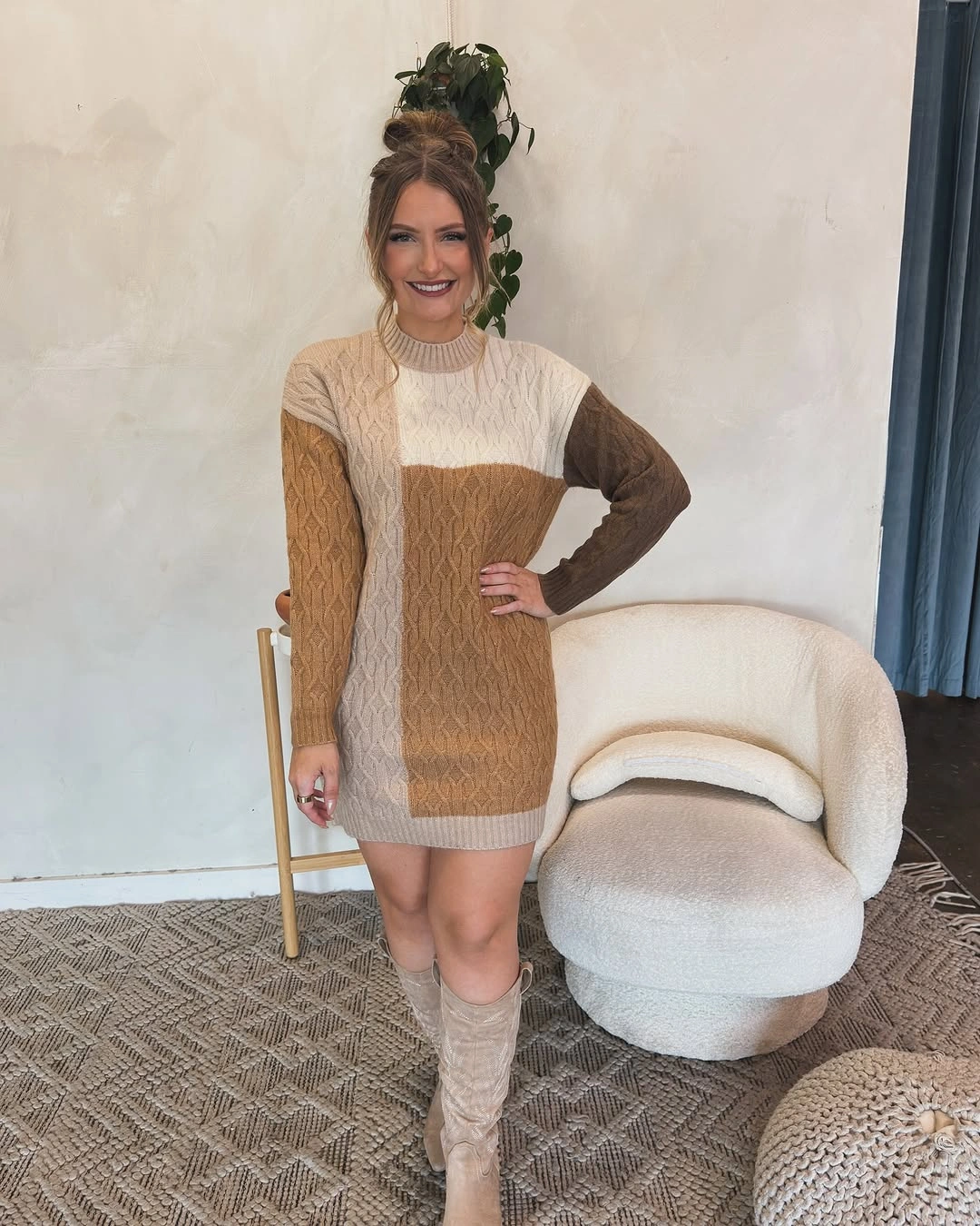 fall sweater dress outfits 2026 Color-Block Cable Knit Dress With Cozy Autumn Charm
