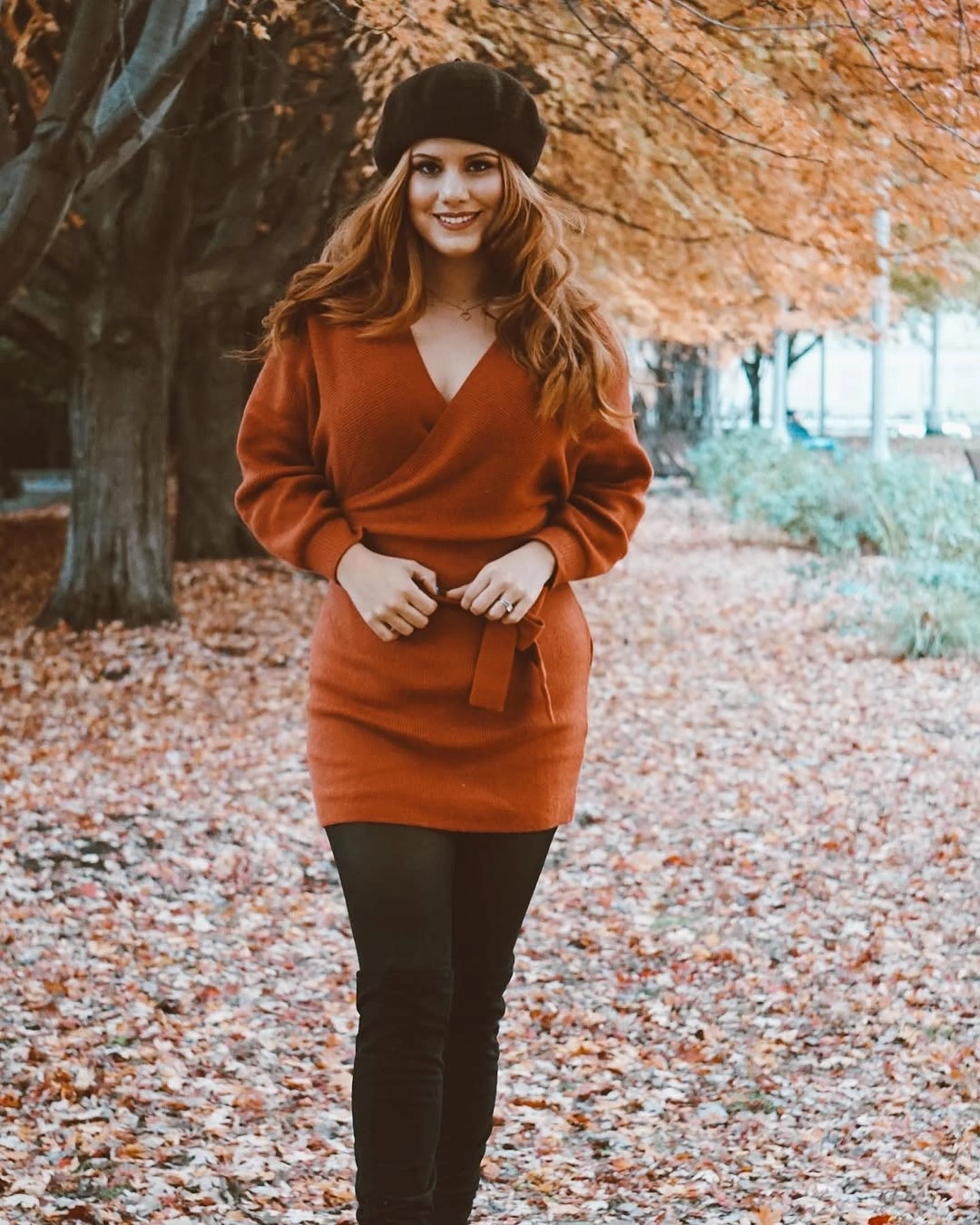 fall sweater dress outfits 2026 Wrap Sweater Dress Styled for Cozy Autumn Walks