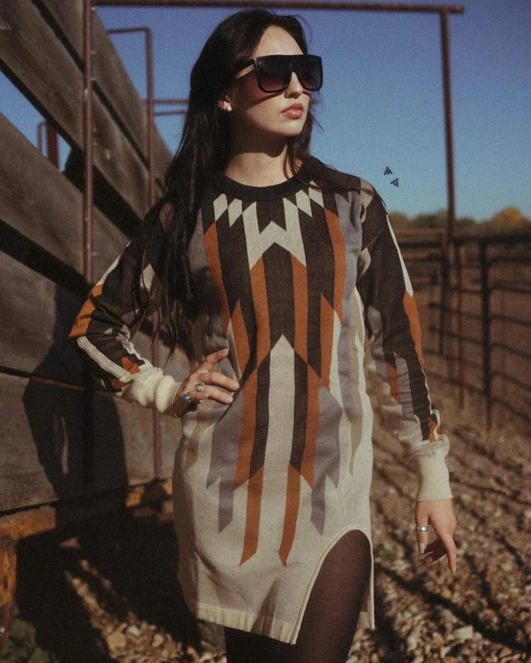 fall sweater dress outfits 2026 Geometric Sweater Dress With a Western Edge