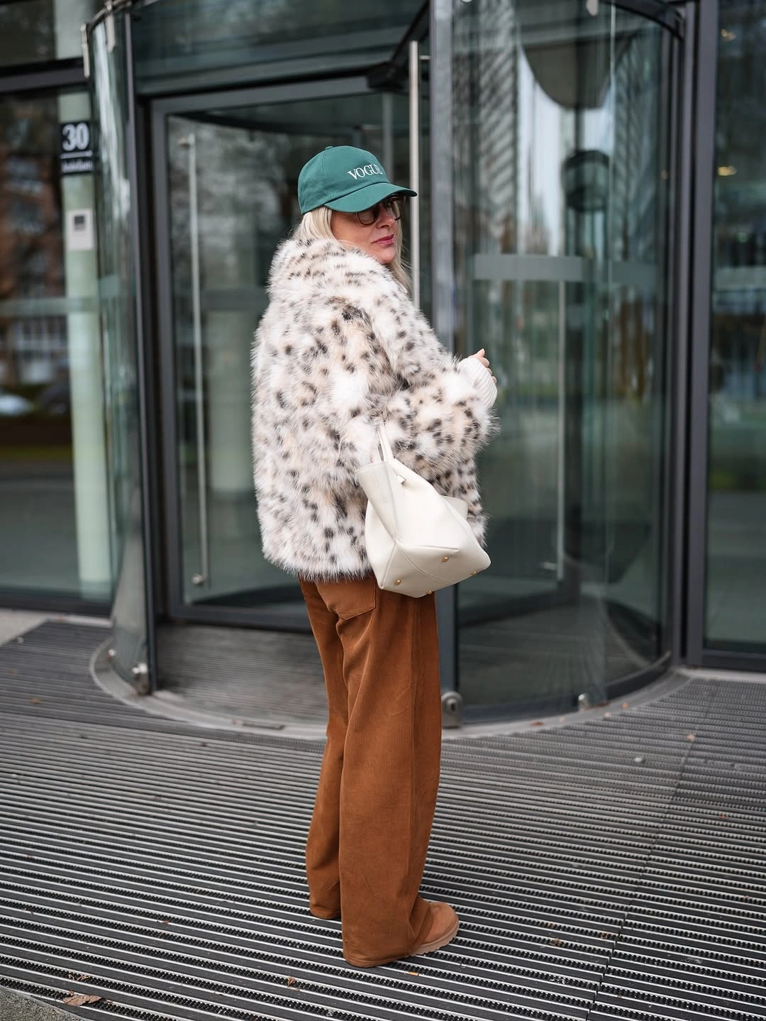 faux fur jacket White Spotted Jacket With Rust Trousers