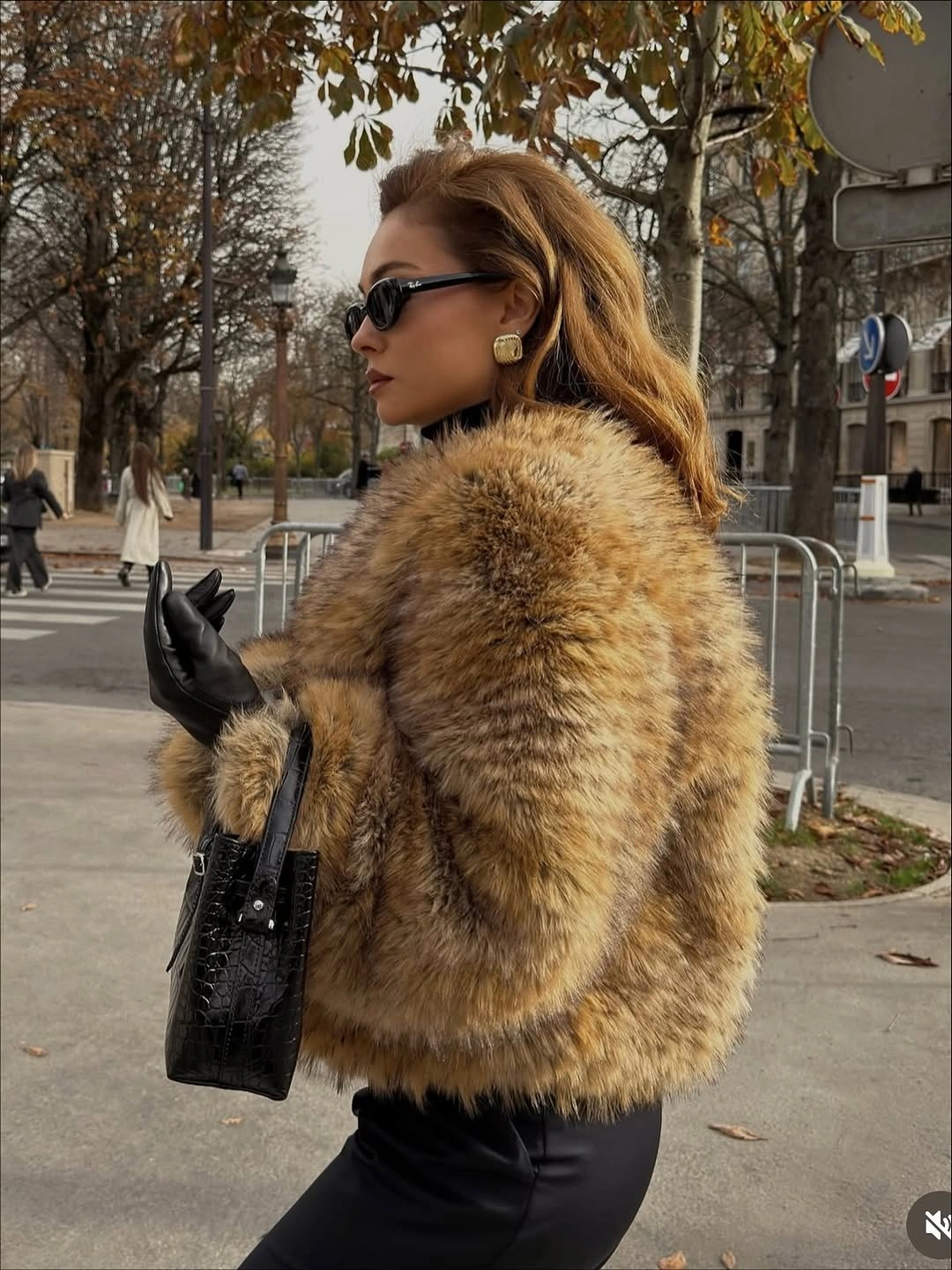 faux fur jacket Golden Brown Jacket From The Back