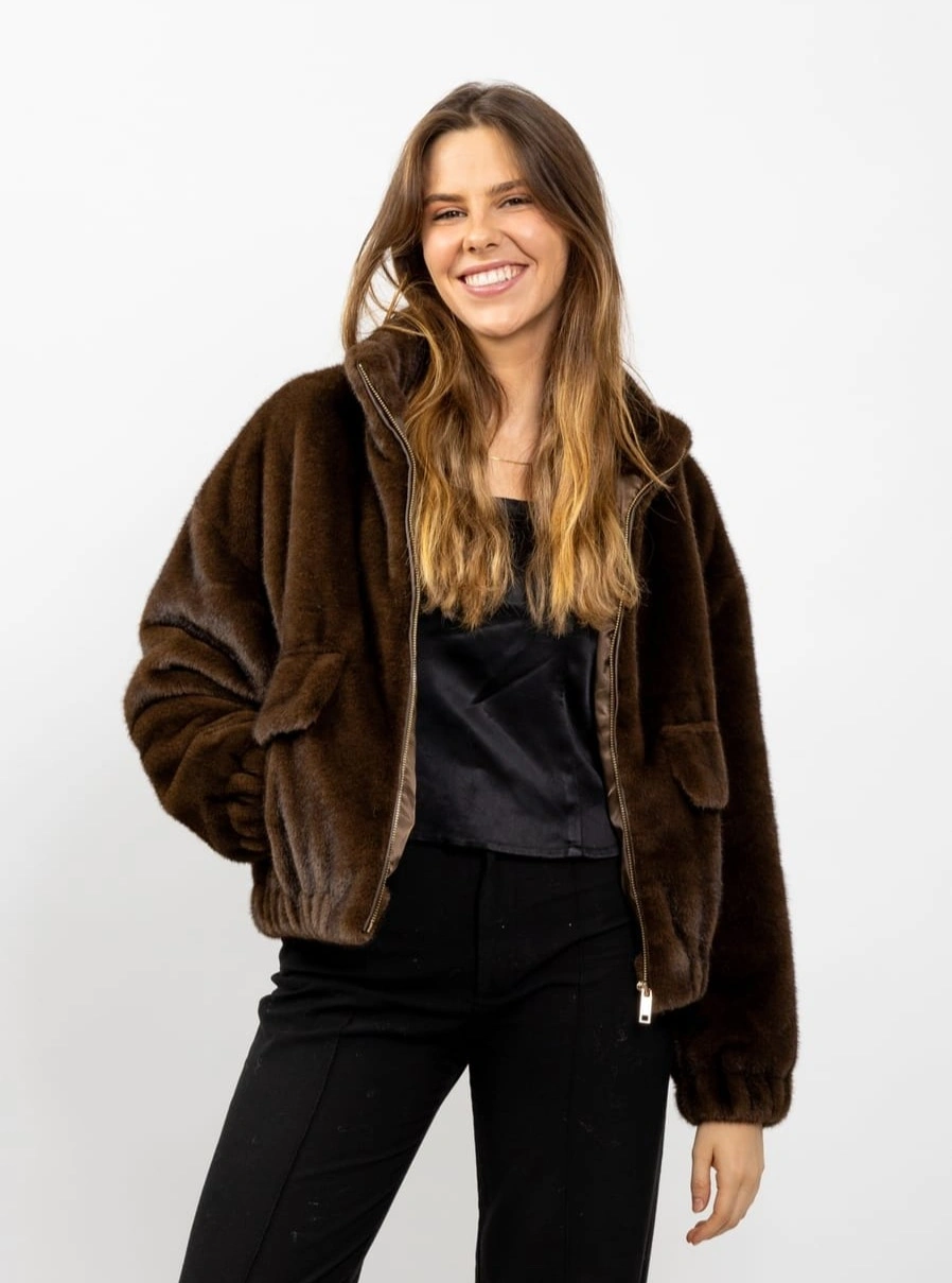 faux fur jacket Short Chocolate Jacket With A Black Base