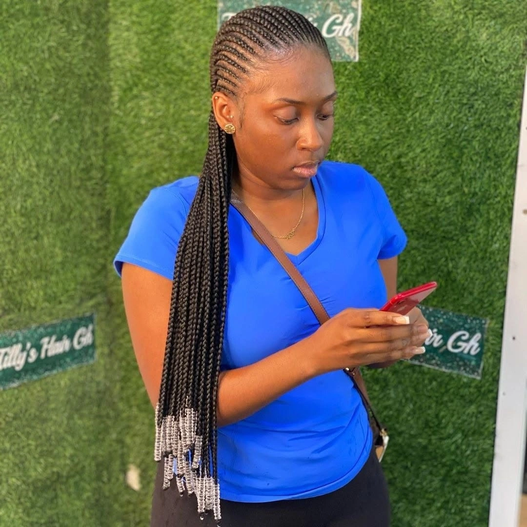 feed in braid hairstyles Long Feed-In Braids Finished With Crystal Beads