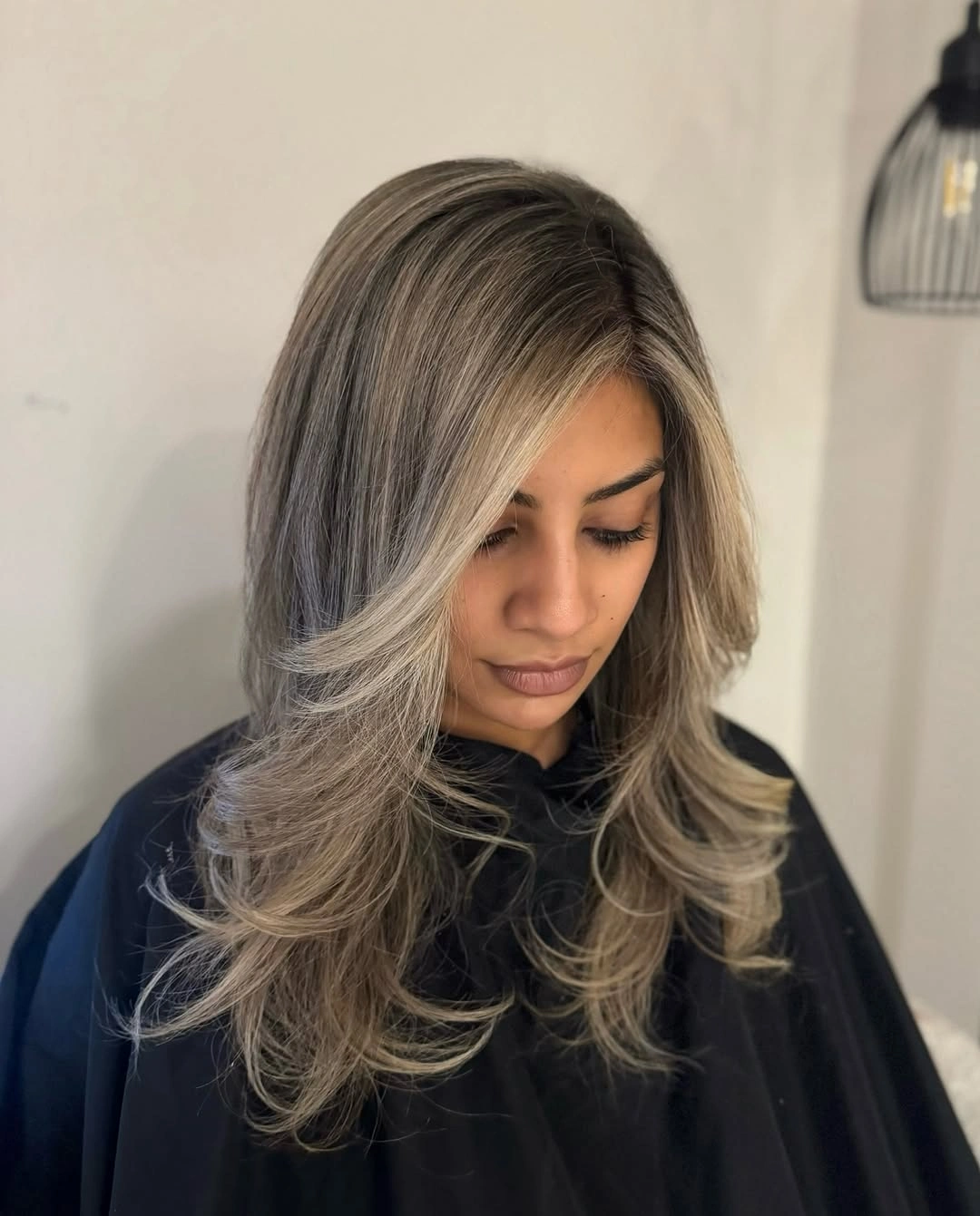 full head babylights blonde on brown hair Feathered Ash Babylights With Soft Face-Framing Layers