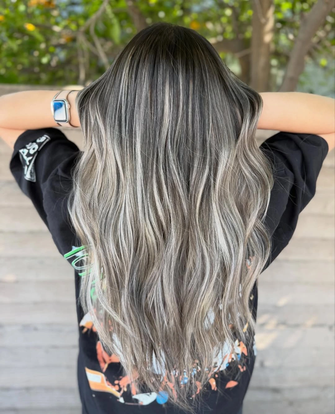 full head babylights blonde on brown hair Cool Smoky Blonde Waves With Dimensional Ash Ribbons
