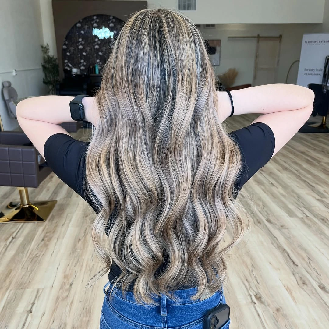 full head babylights blonde on brown hair Luxury Beige Blonde Waves With Seamless Root Melt