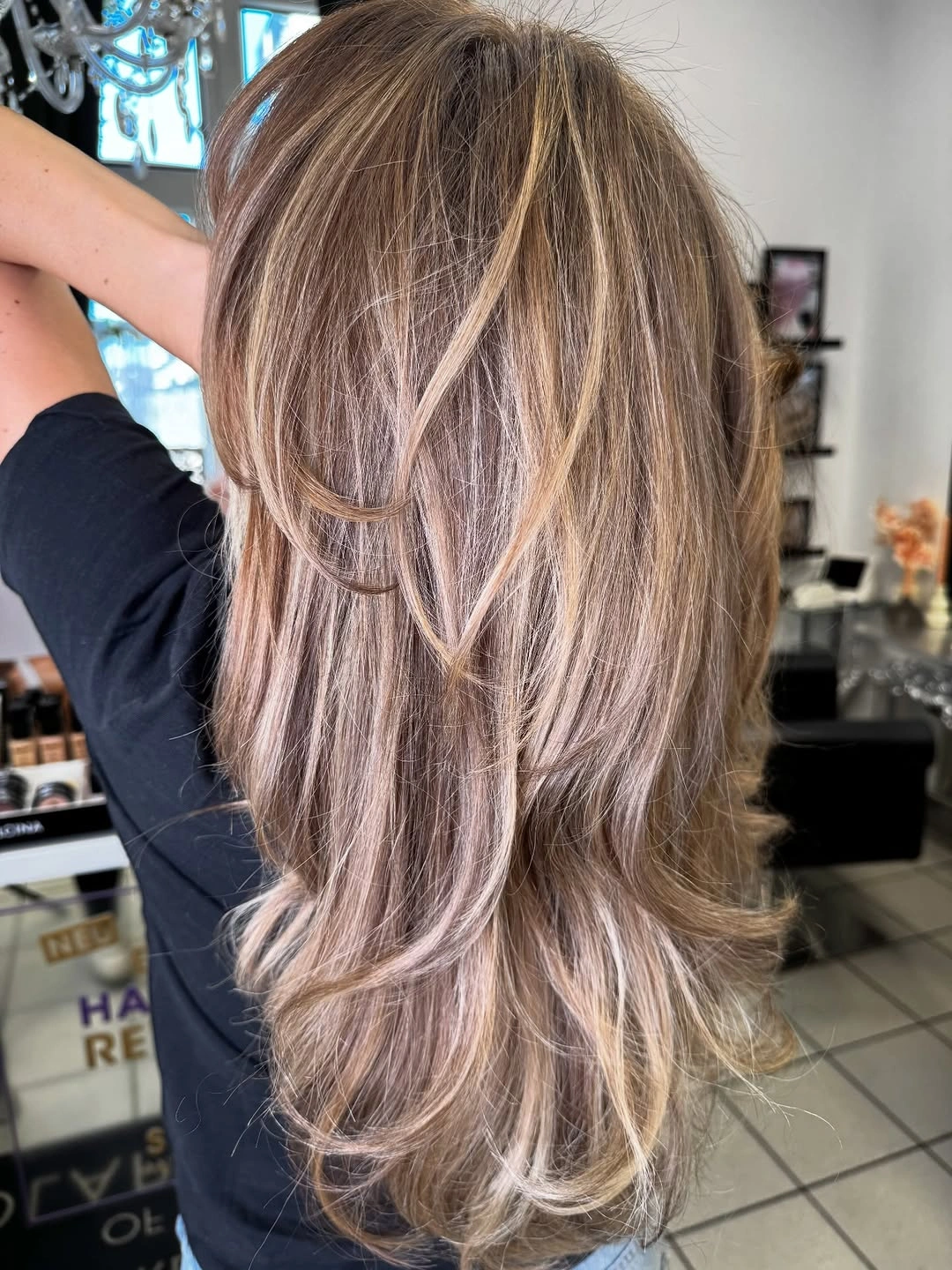 full head babylights blonde on brown hair Luxury Layered Blowout With Seamless Blonde Ribbons