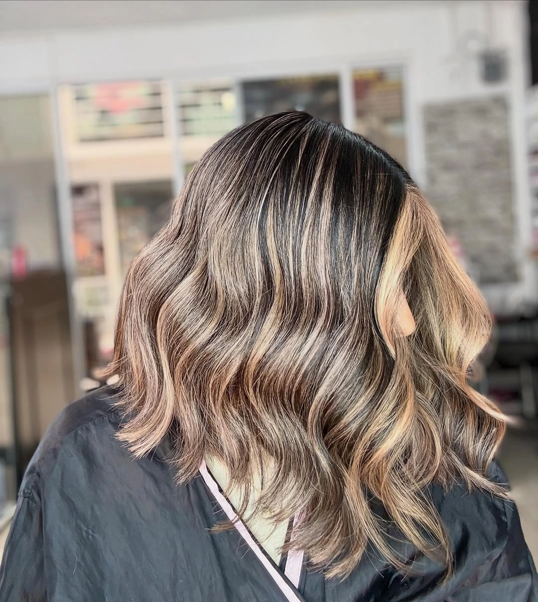 full head babylights blonde on brown hair Soft Wavy Lob With Bright Blonde Ribbons