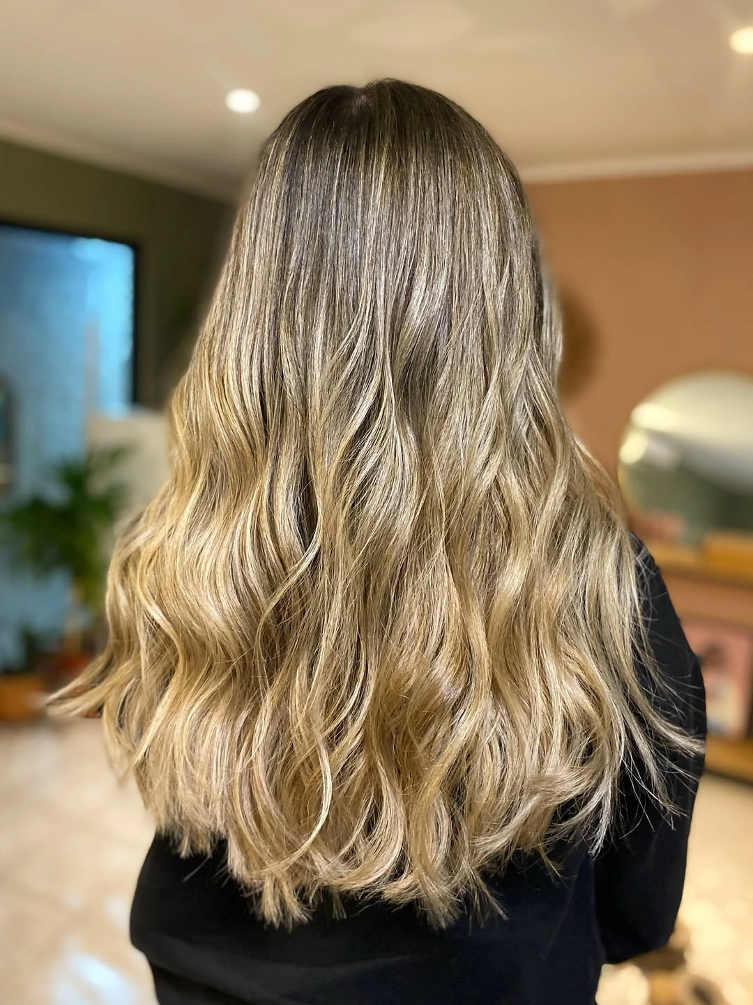 full head babylights blonde on brown hair Long Beach Waves With Soft Honey Babylights