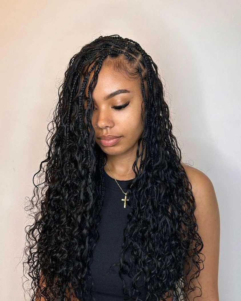 goddess braid Classic Black Goddess Braids with Loose Romantic Curls
