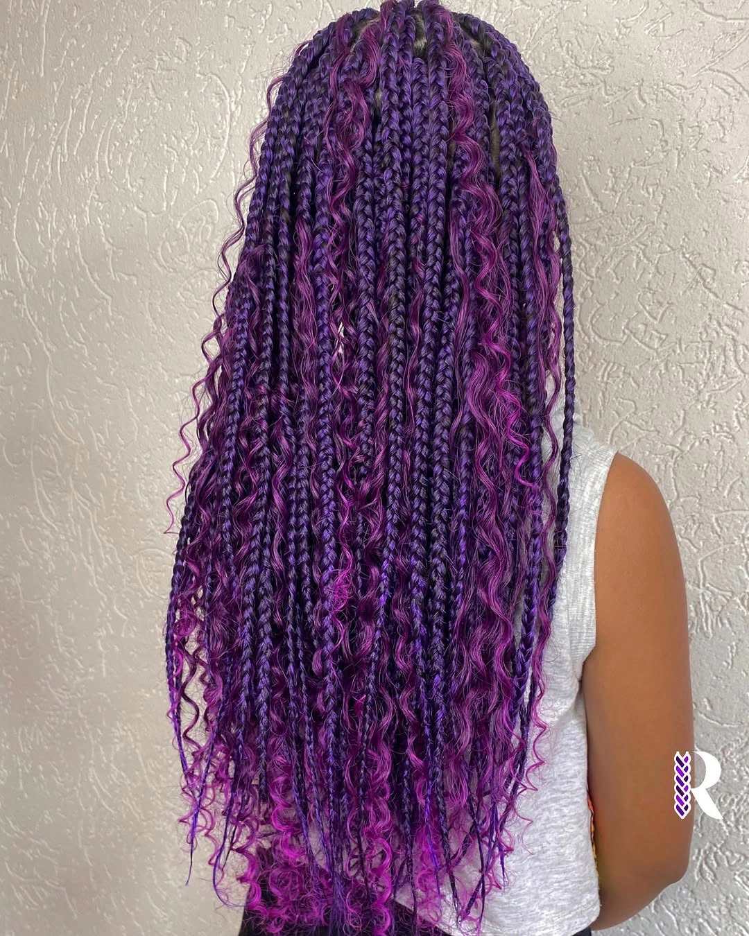 goddess braid Bold Purple Goddess Braids with Vibrant Curly Texture